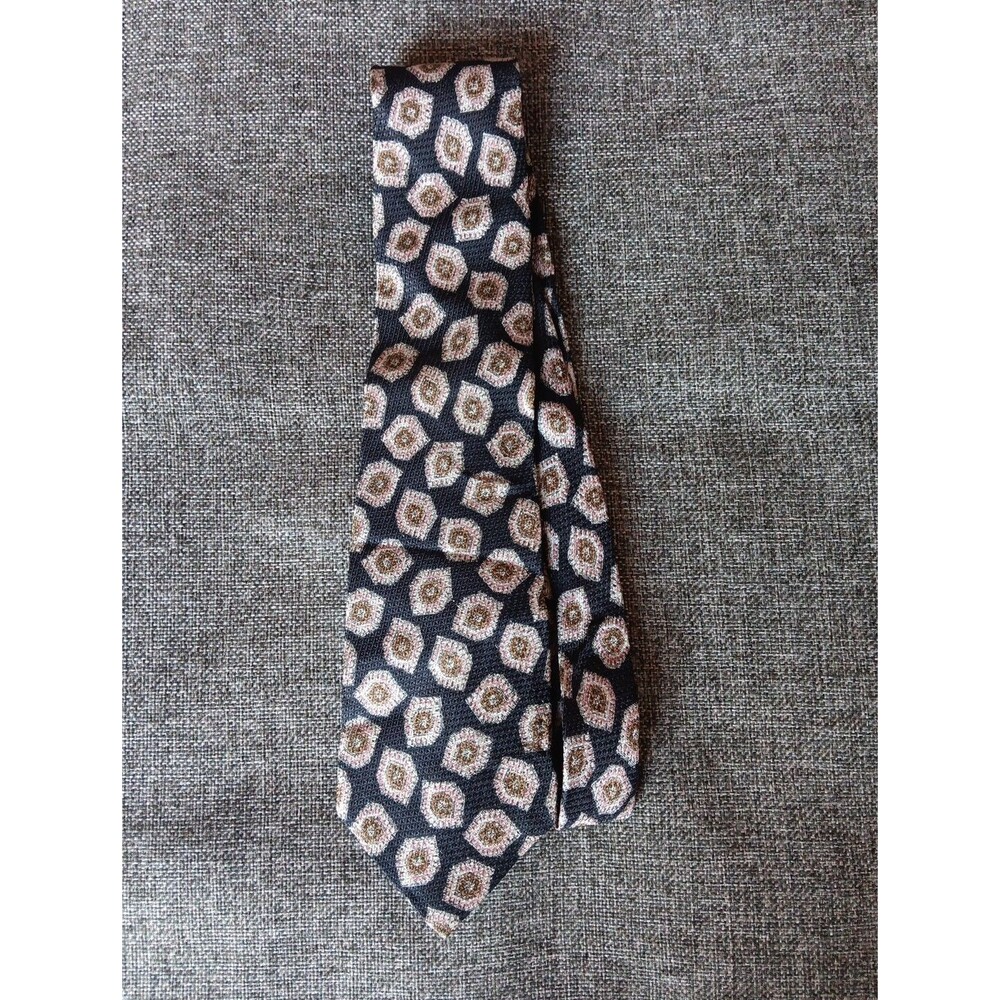 Tie 70s 80s 90s Y2K Mens Guy Laroche Silk Black Beige 3.75 Wide 58 Long